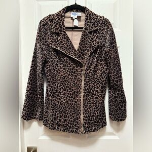 DG2 by Diane Gilman Brown Leopard moto zip Jacket